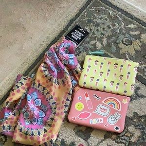 Bundle 2 makeup bags and Scarf NWT matches bags. NEW pink yellow 🌺🌺🌺